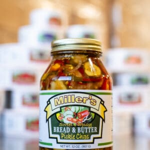 A jar of bread and butter pickle relish.