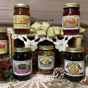 A display of jars and other food items.